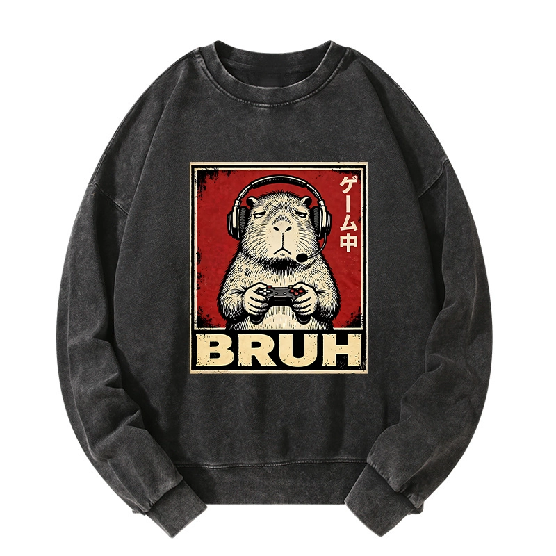 Tokyo-Tiger Funny Capybara Playing Games Washed Sweatshirt