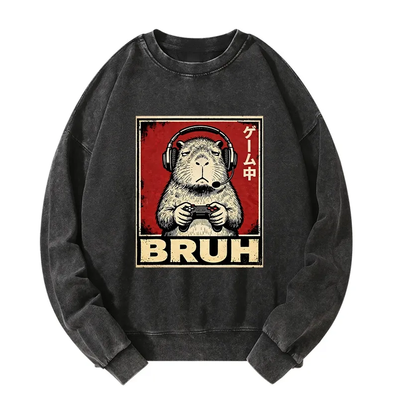 Tokyo-Tiger Funny Capybara Playing Games Washed Sweatshirt Sale