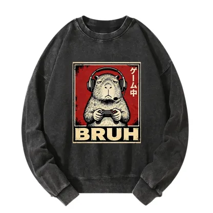 Tokyo-Tiger Funny Capybara Playing Games Washed Sweatshirt