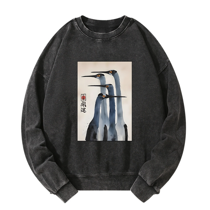 Tokyo-Tiger Retro Sandhill Crane Washed Sweatshirt