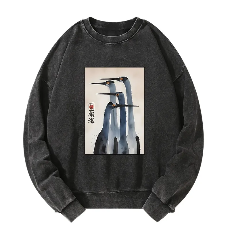 Tokyo-Tiger Retro Sandhill Crane Washed Sweatshirt Sale