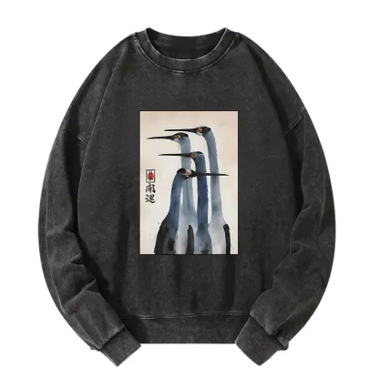 Tokyo-Tiger Retro Sandhill Crane Washed Sweatshirt