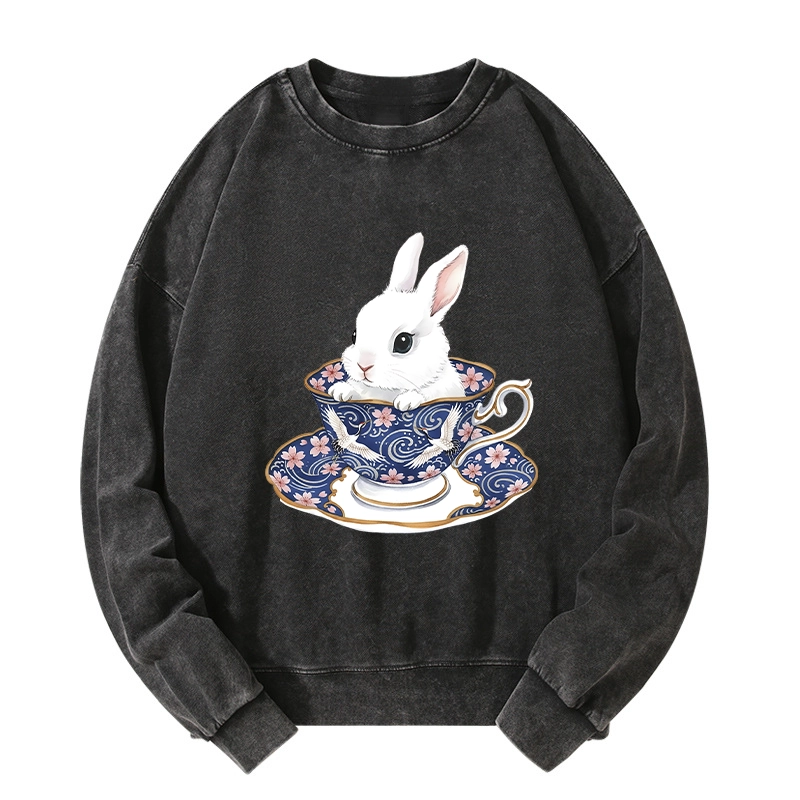 Tokyo-Tiger Cute Rabbit Tea Set Washed Sweatshirt