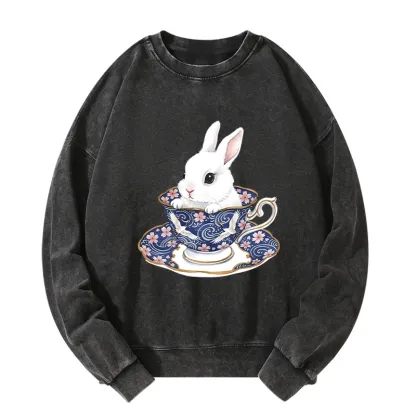 Tokyo-Tiger Cute Rabbit Tea Set Washed Sweatshirt