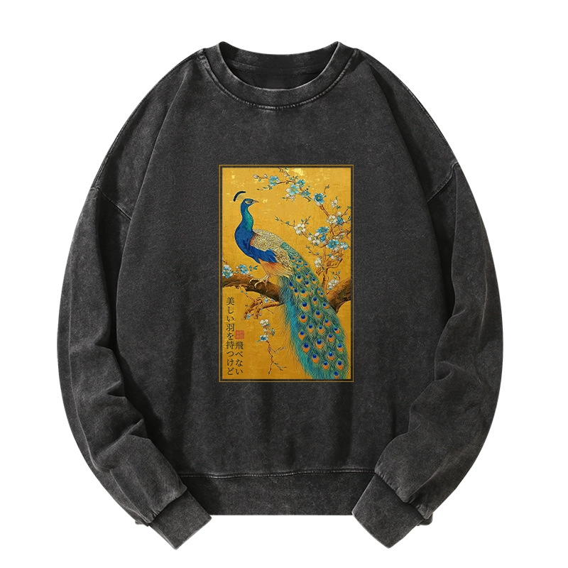 Tokyo-Tiger The Peacock's Silent Elegance Washed Sweatshirt