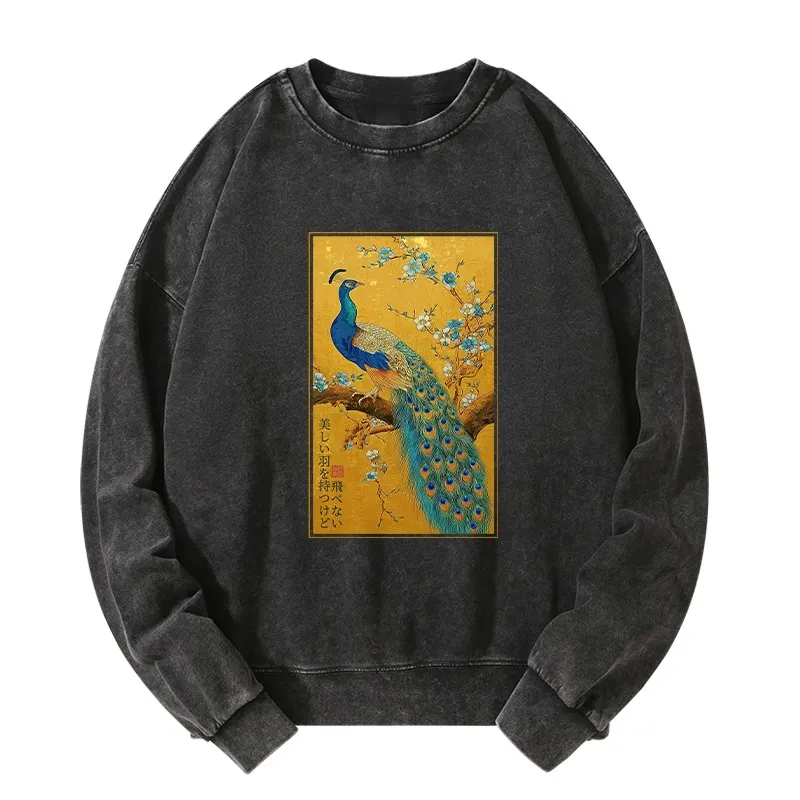 Tokyo-Tiger The Peacock's Silent Elegance Washed Sweatshirt Sale