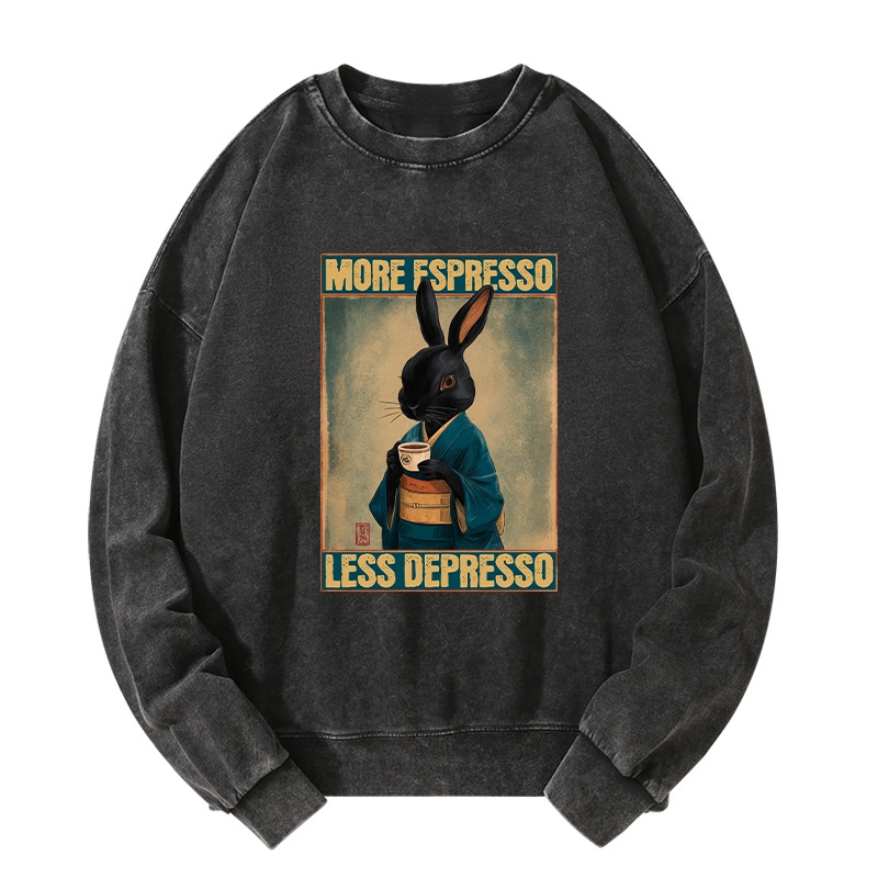Tokyo-Tiger More Espresso Less Depresso Rabbit Washed Sweatshirt Sale