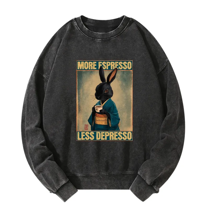Tokyo-Tiger More Espresso Less Depresso Rabbit Washed Sweatshirt