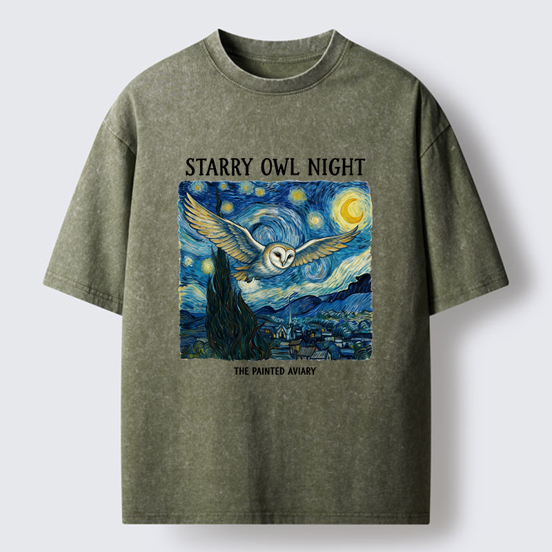 Tokyo-Tiger Owls In The Night Washed T-Shirt