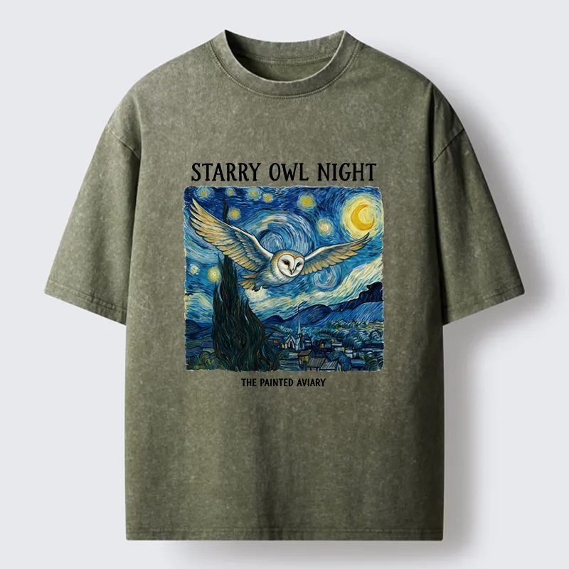 Tokyo-Tiger Owls In The Night Washed T-Shirt