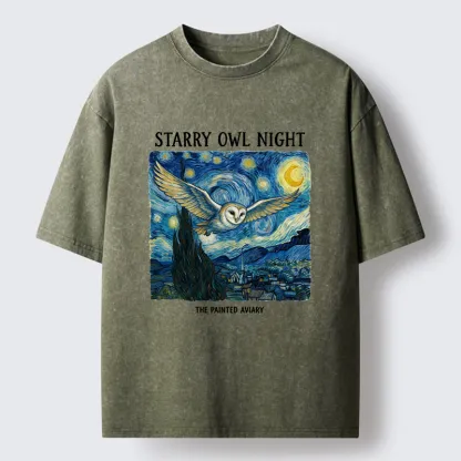 Tokyo-Tiger Owls In The Night Washed T-Shirt