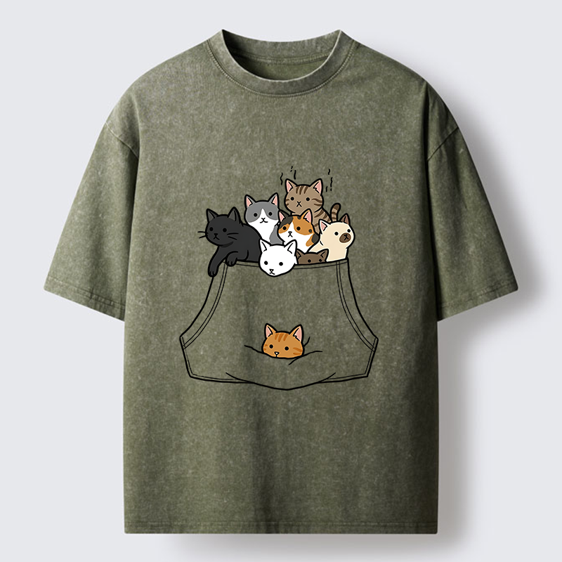Tokyo-Tiger Cats With Pockets Full Washed T-Shirt
