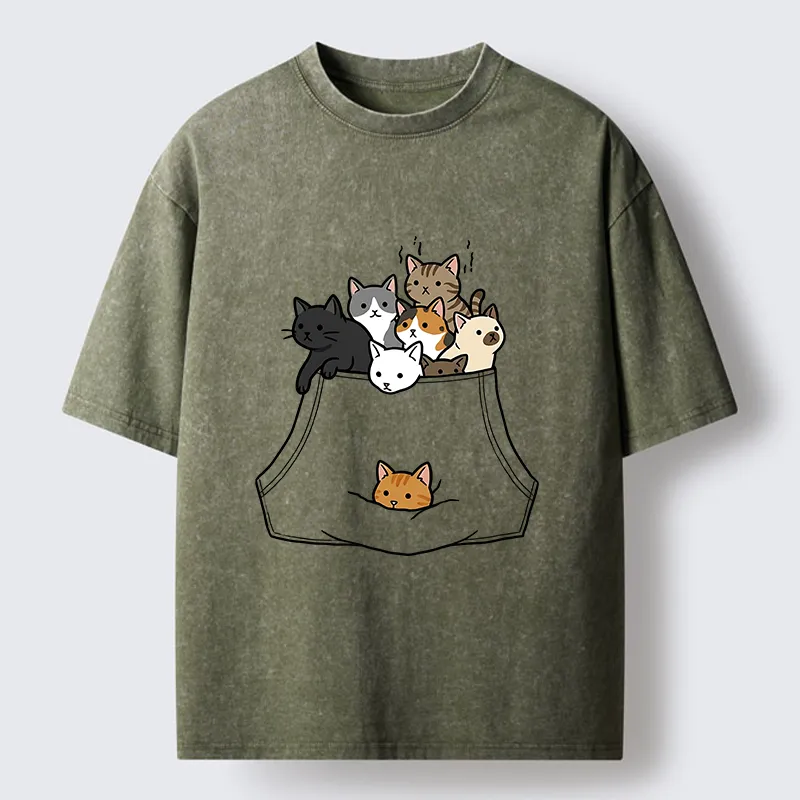 Tokyo-Tiger Cats With Pockets Full Washed T-Shirt