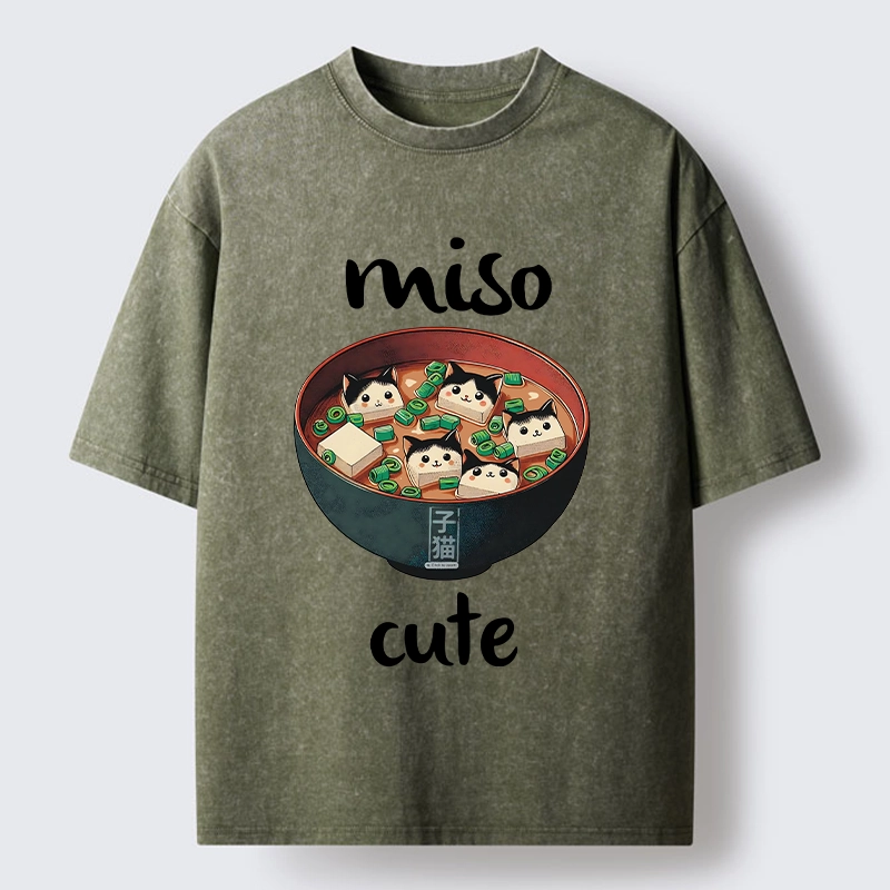 Tokyo-Tiger Cats In A Bowl Of Miso Washed T-Shirt