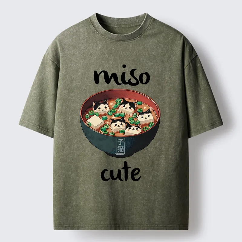 Tokyo-Tiger Cats In A Bowl Of Miso Washed T-Shirt