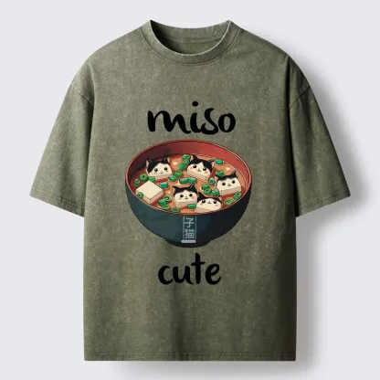 Tokyo-Tiger Cats In A Bowl Of Miso Washed T-Shirt