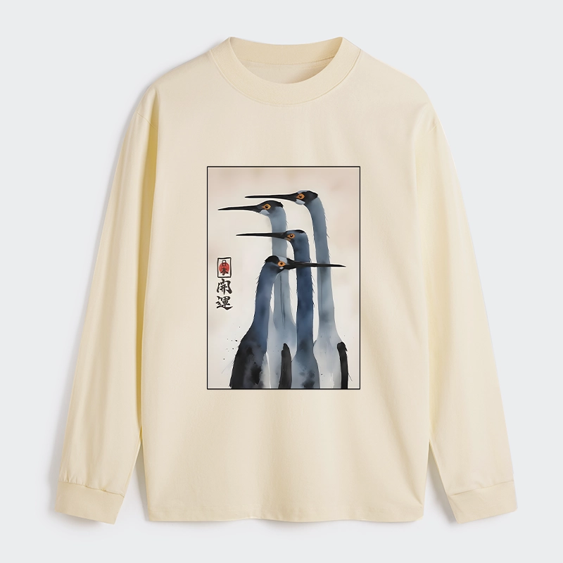Tokyo-Tiger Retro Sandhill Crane Classic Long Sleeve T-Shirt