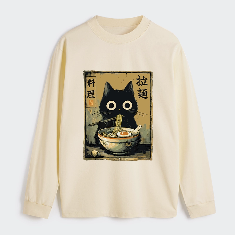 Tokyo-Tiger Cute Black Cat Eating Ramen Japan Classic Long Sleeve T-Shirt