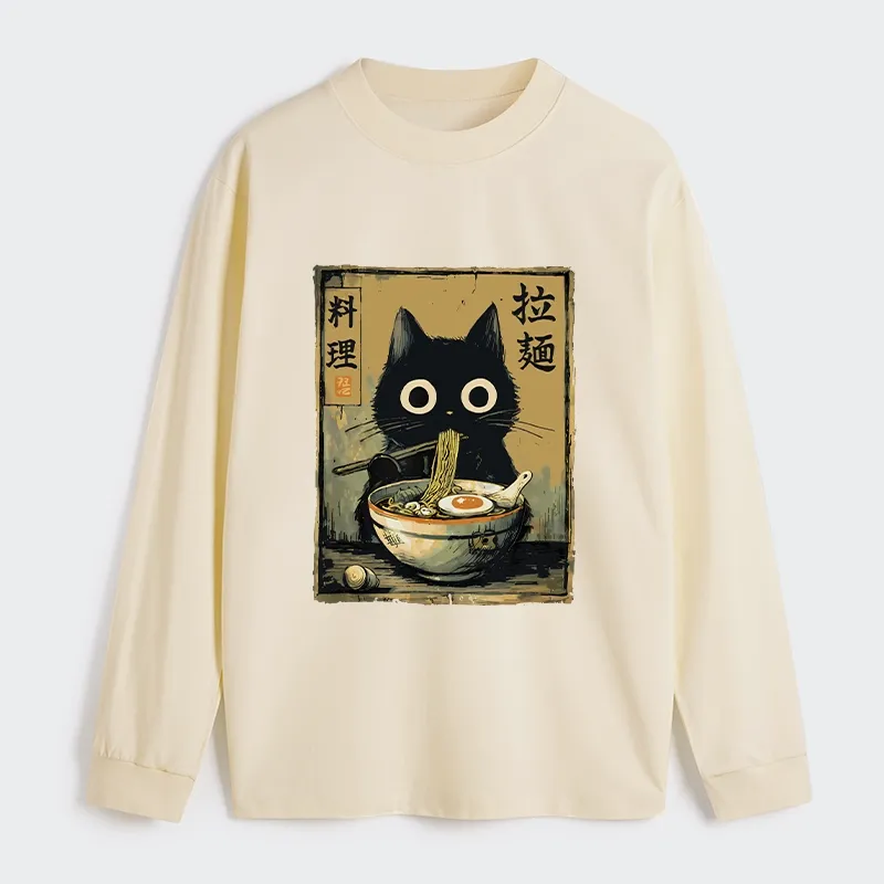 Tokyo-Tiger Cute Black Cat Eating Ramen Japan Classic Long Sleeve T-Shirt