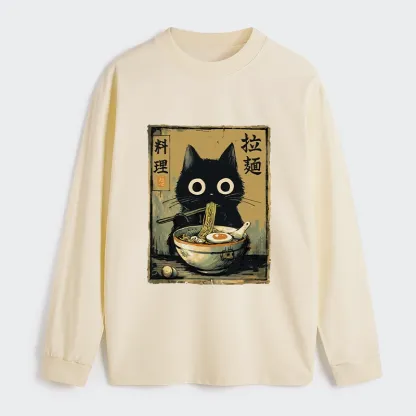 Tokyo-Tiger Cute Black Cat Eating Ramen Japan Classic Long Sleeve T-Shirt