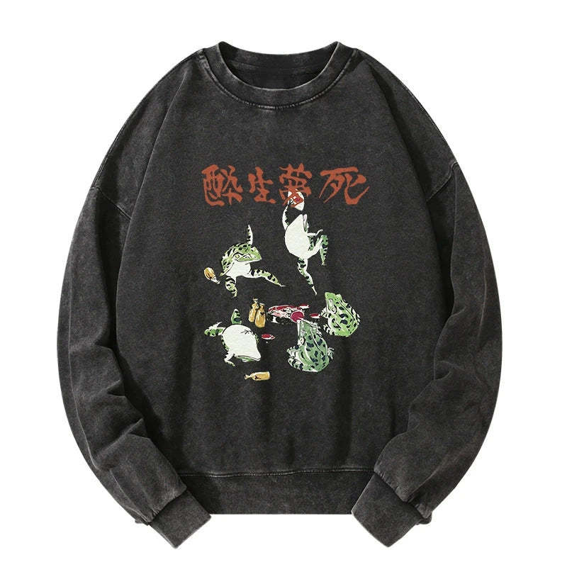 Tokyo-Tiger Japanese Frog Osake Kanji Washed Sweatshirt
