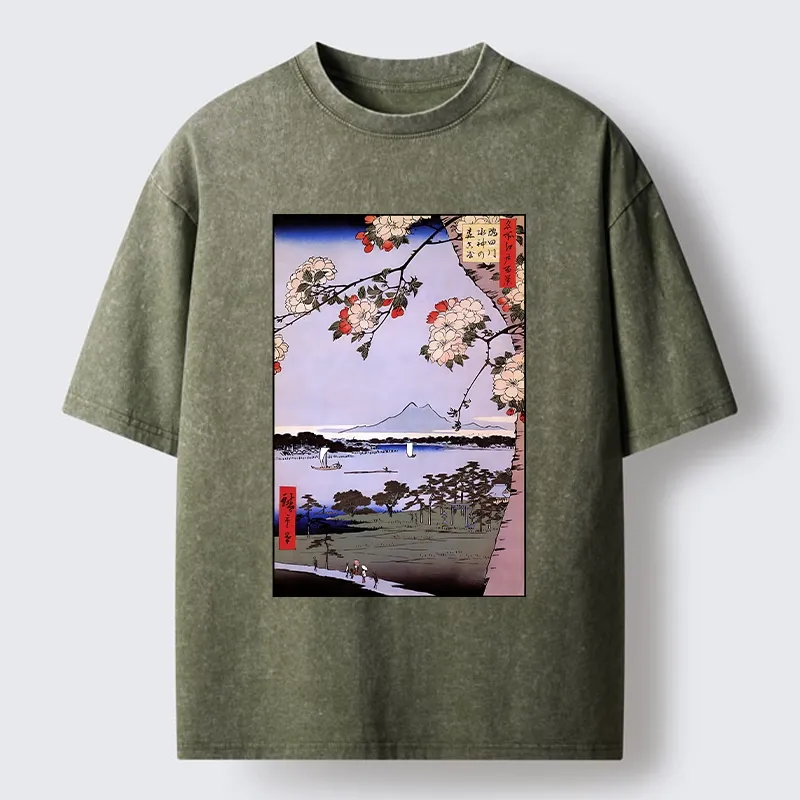 Tokyo-Tiger Vintage Japanese Print: Sakura And Fuji Washed T-Shirt