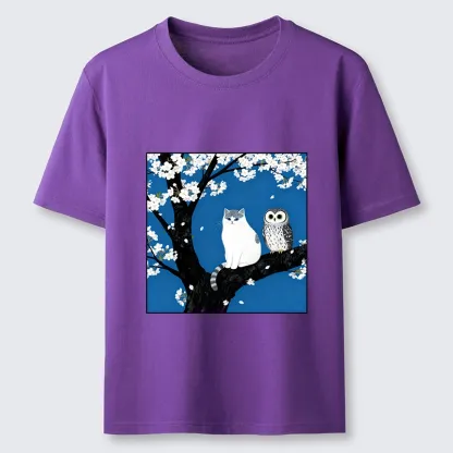 Tokyo-Tiger Cat And Owl Under Sakura Classic T-Shirt