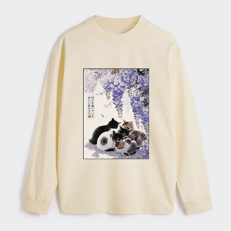 Tokyo-Tiger Cats plotting under the wisteria Classic Long Sleeve T-Shirt