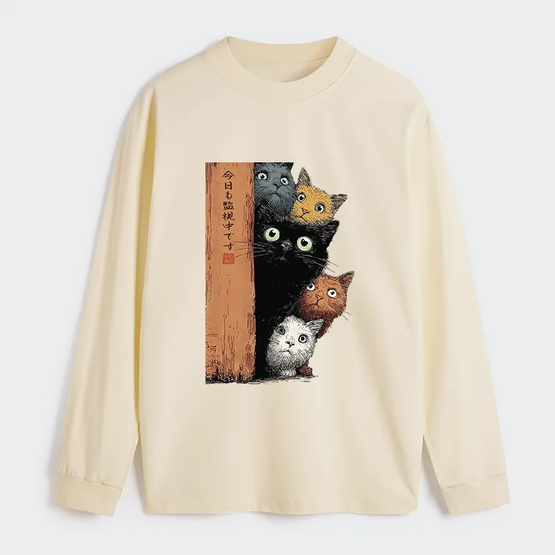 Tokyo-Tiger Five Cats Are Watching You Classic Long Sleeve T-Shirt