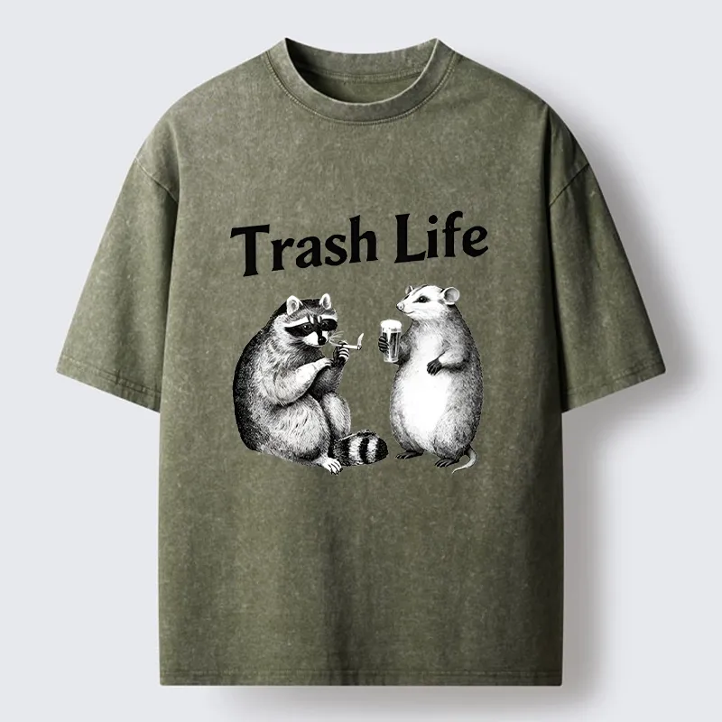Tokyo-Tiger Trash Life Raccoon & Opossum Vibes Washed T-Shirt