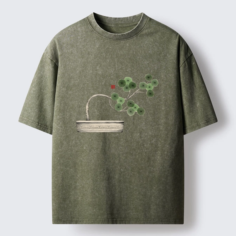 Tokyo-Tiger Minimalist Bonsai Artistry Washed T-Shirt