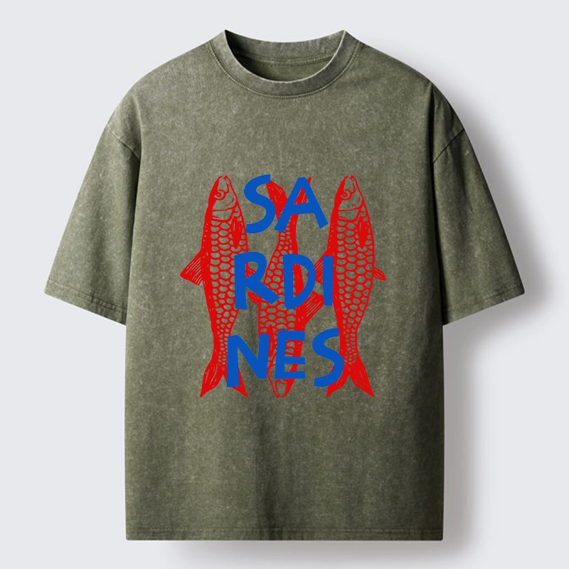 Tokyo-Tiger Vibrant Red Sardines Art Washed T-Shirt