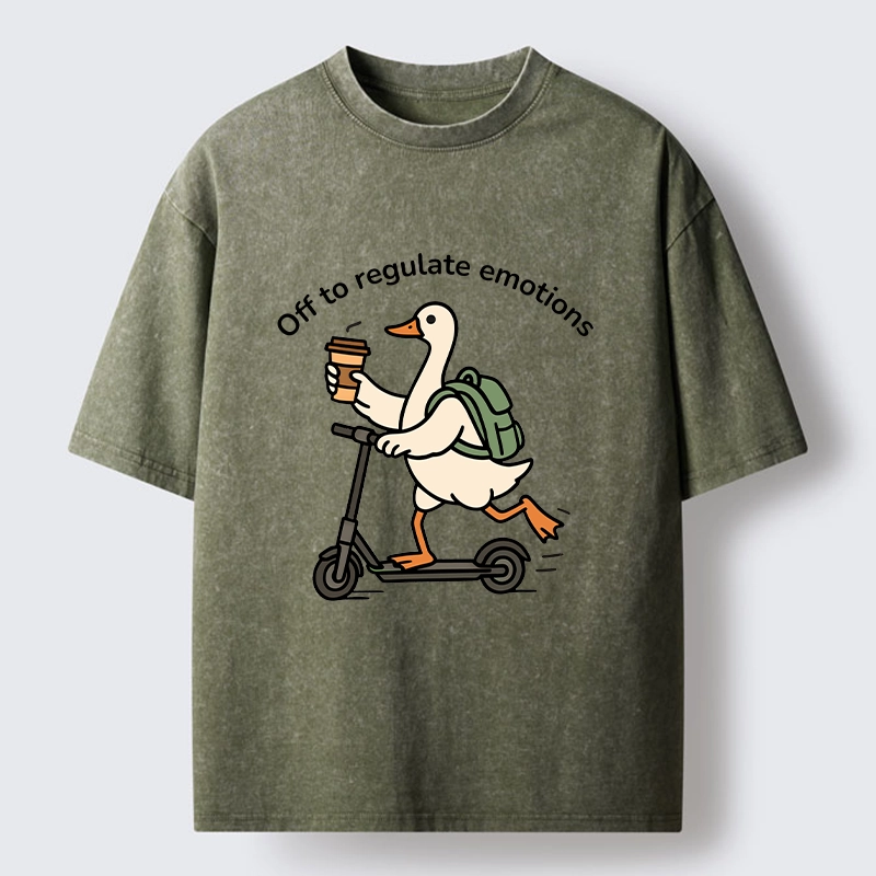 Tokyo-Tiger Scooter-Riding Duck’s Self-Care Washed T-Shirt