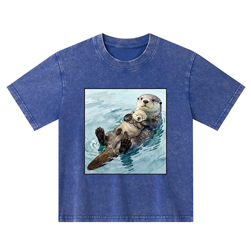 Tokyo-Tiger Adorable Sea Otters Kids Washed T-Shirt
