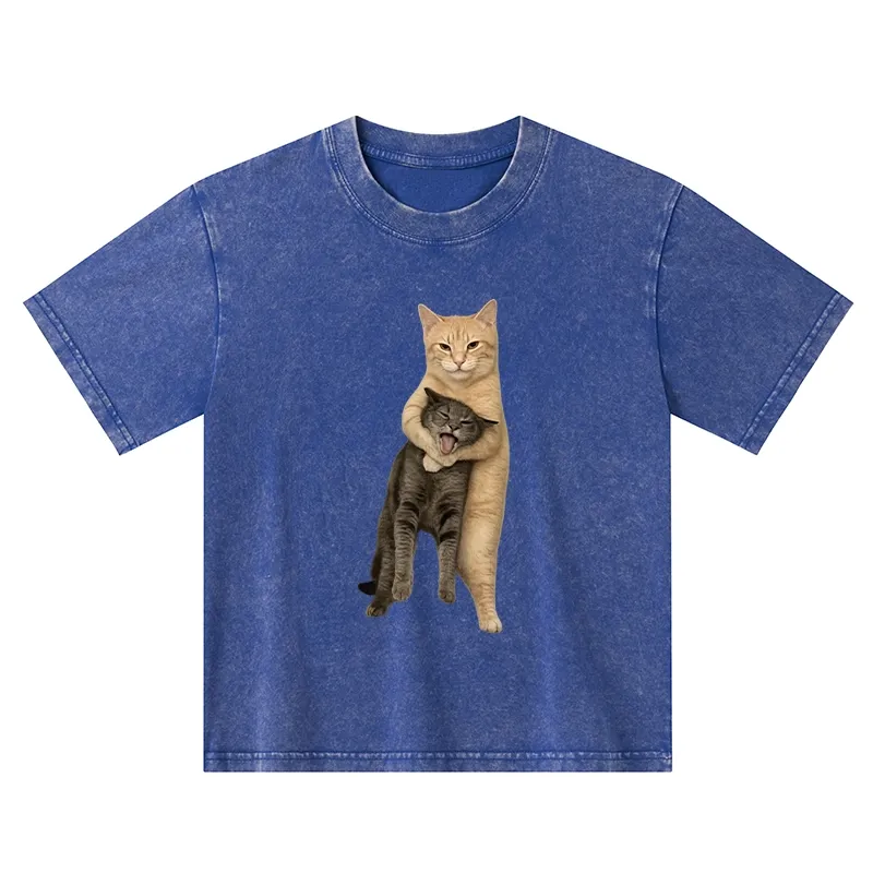 Tokyo-Tiger Orange Cat’s Tight Embrace Kids Washed T-Shirt