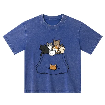Tokyo-Tiger Cats With Pockets Full Kids Washed T-Shirt
