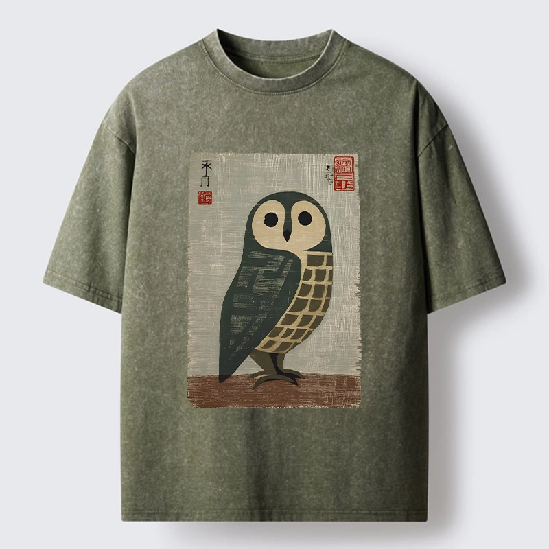 Tokyo-Tiger Traditional Owl In Japanese Art Washed T-Shirt