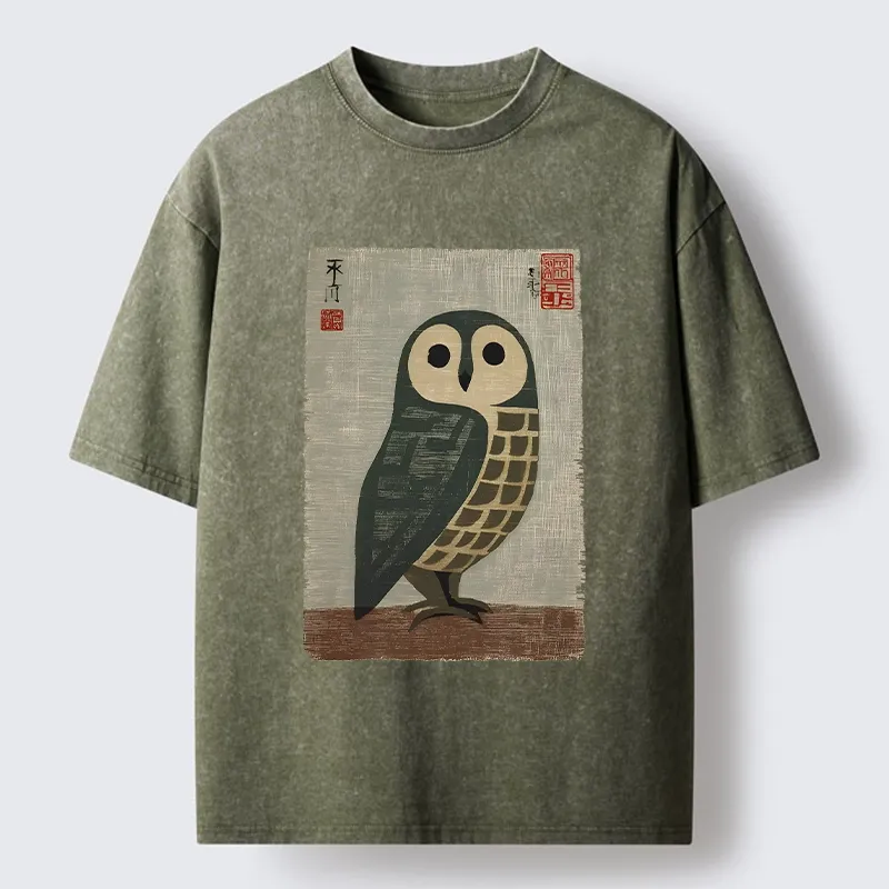 Tokyo-Tiger Traditional Owl In Japanese Art Washed T-Shirt