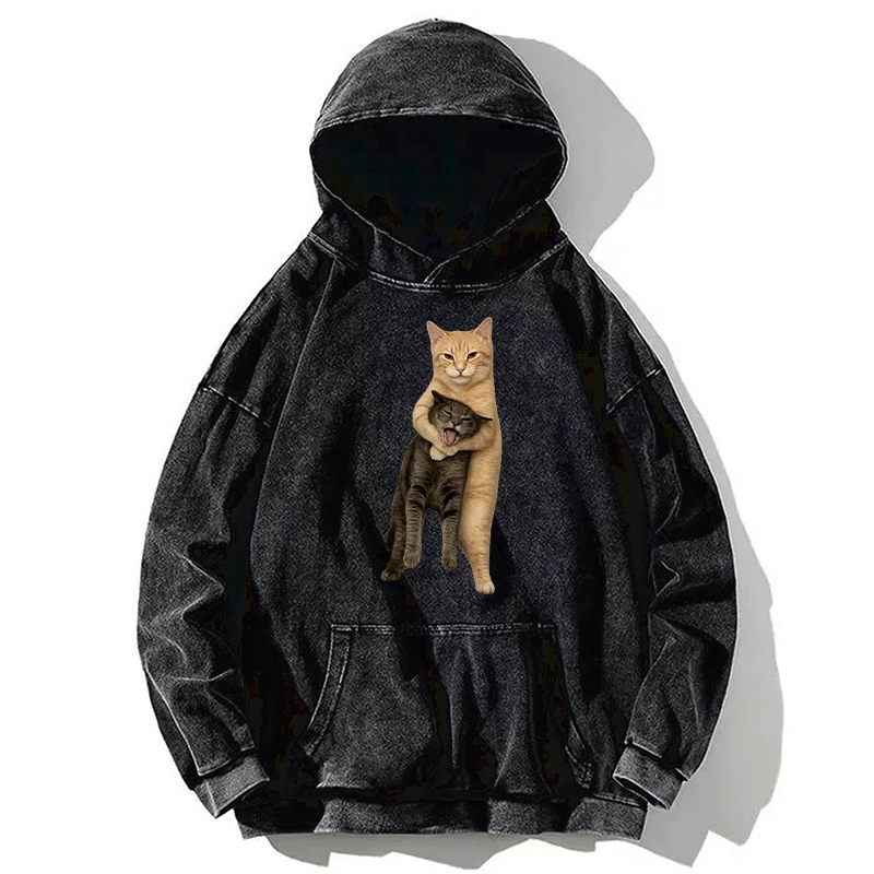 Tokyo-Tiger Orange Cat’s Tight Embrace Washed Hoodie