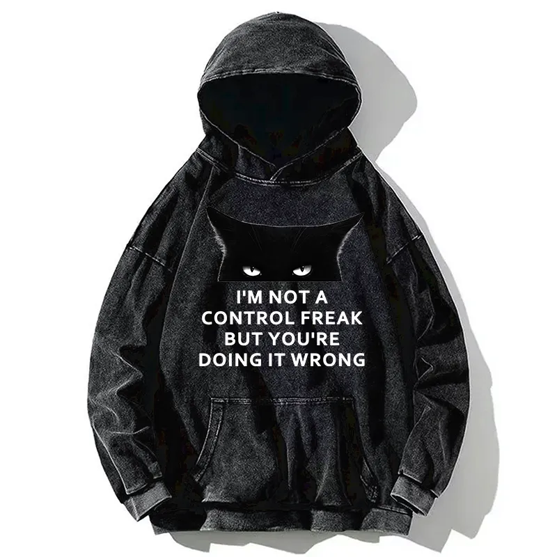 Tokyo-Tiger Control Freak Funny Washed Hoodie