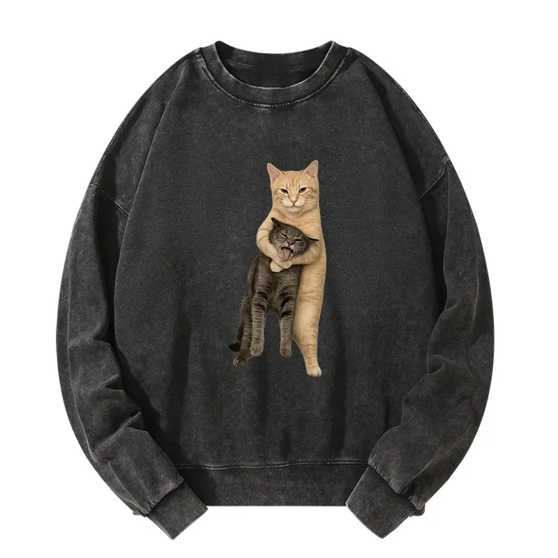 Tokyo-Tiger Orange Cat’s Tight Embrace Washed Sweatshirt Sale