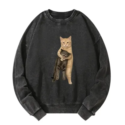 Tokyo-Tiger Orange Cat’s Tight Embrace Washed Sweatshirt