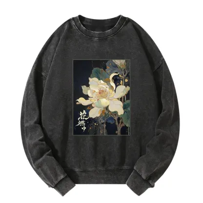 Tokyo-Tiger Lotus Adorned With Golden Specks Washed Sweatshirt