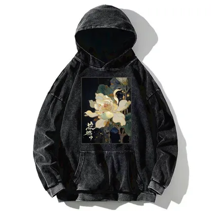 Tokyo-Tiger Lotus Adorned With Golden Specks Washed Hoodie