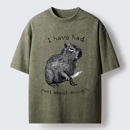 Tokyo-Tiger Capybara With A Knife Washed T-Shirt