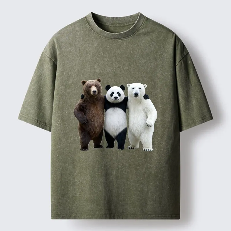 Tokyo-Tiger Three Bears Stand Together Washed T-Shirt