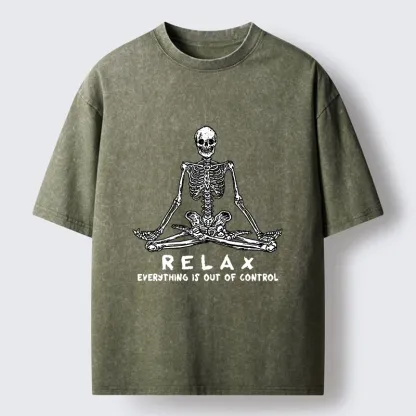 Tokyo-Tiger Skeleton Meditates Calmly Washed T-Shirt