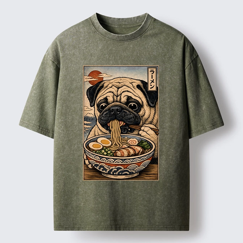 Tokyo-Tiger Ramen Time For The Pug Washed T-Shirt