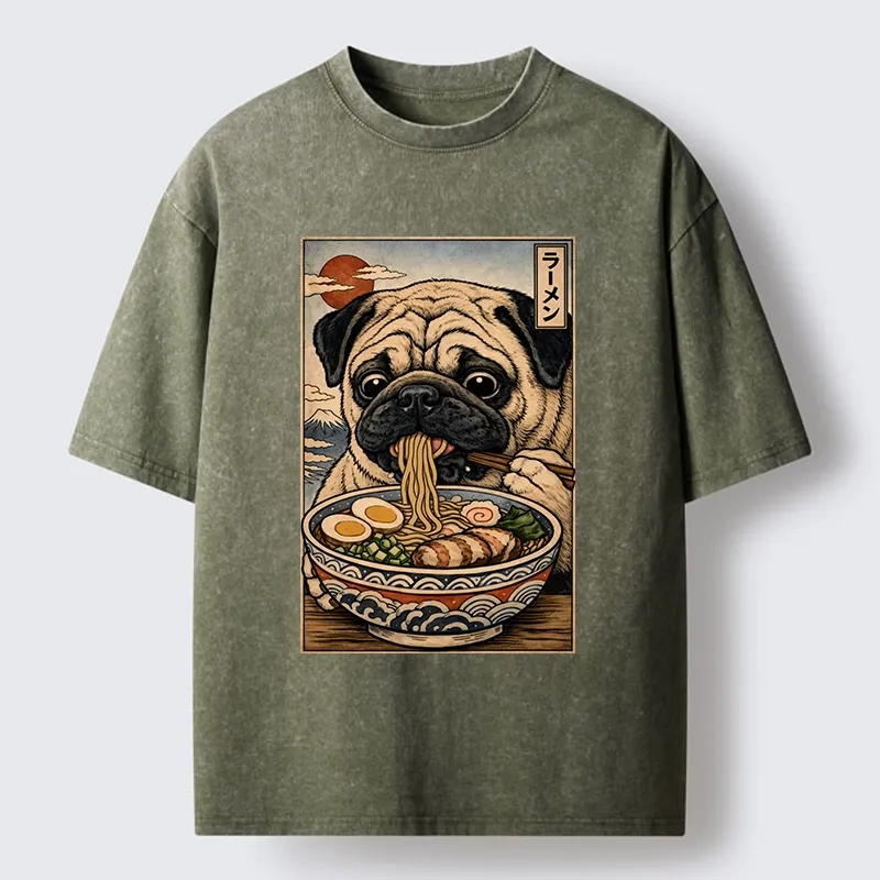 Tokyo-Tiger Ramen Time For The Pug Washed T-Shirt