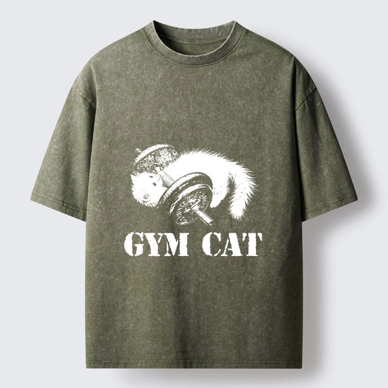 Tokyo-Tiger Cat Pumping Iron At The Gym Washed T-Shirt